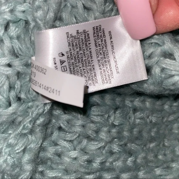 🚫SOLD🚫Express Aqua Seafoam Chunky Knit Cowl Neck Dolman Sleeve Slouchy Sweater - Picture 7 of 7